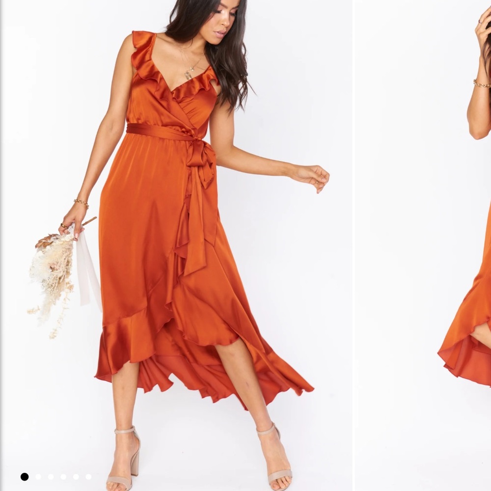Show Me Your MuMu Burnt Orange High Low Wrap Dress